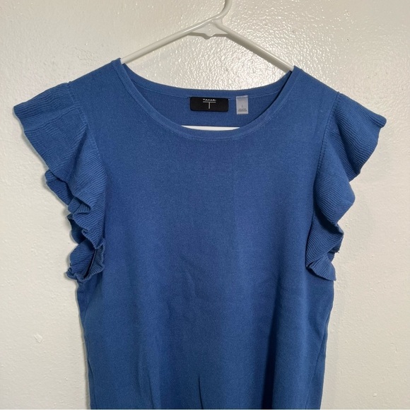 T Tahari Flutter Sleeve Sweater Knit Top Blue L - Picture 2 of 12
